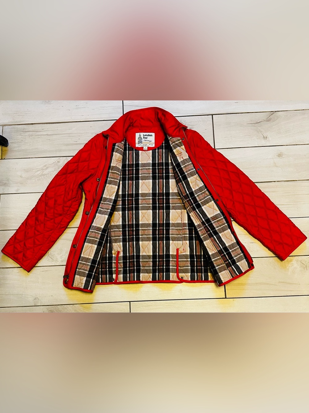 London Fog Heritage Red Quilted Jacket Women’s Large Plaid Lined - Picture 4 of 6